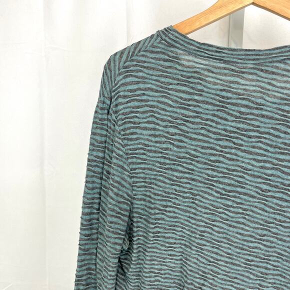 OSKA Striped Knit Tunic Top Long Sleeve Asymmetric Hem Green Gray Estimated L - Picture 6 of 9